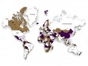 Деревянная многоуровневая карта мира в расцветке 