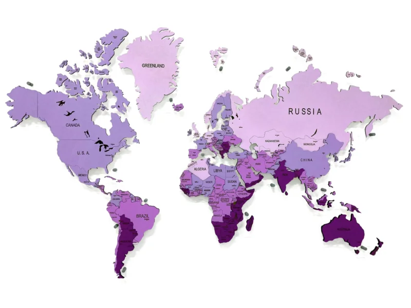Деревянная многоуровневая карта мира в расцветке 