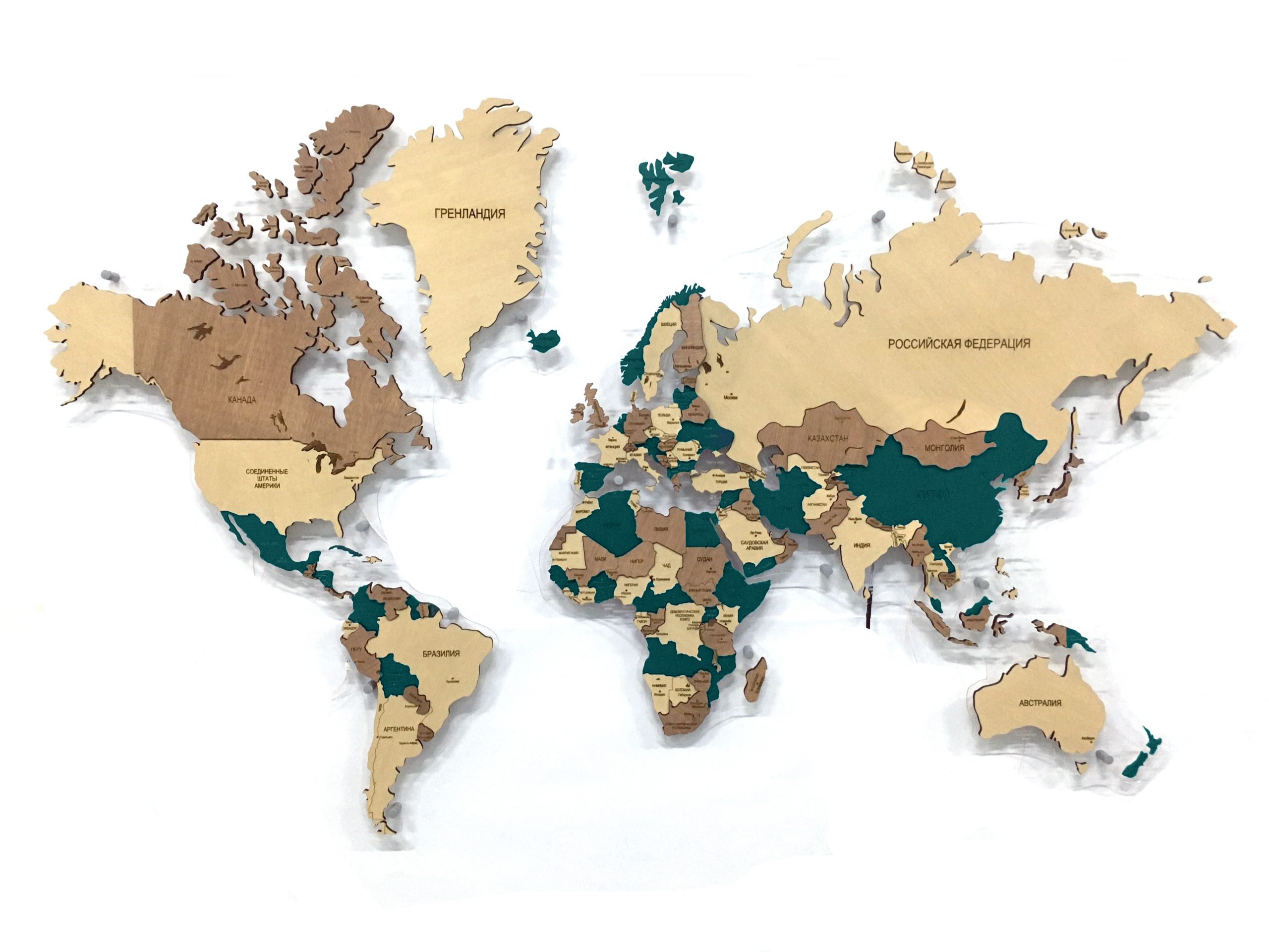 Карта мира деревянная многоуровневая