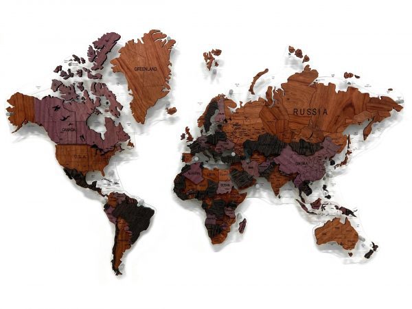 Многоуровневая карта мира из экзотических пород древесины