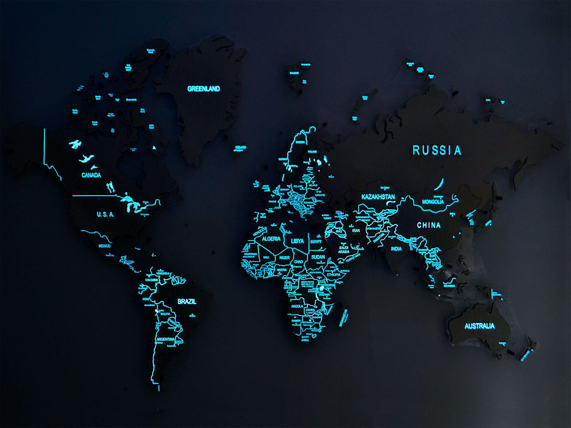 Светящаяся карта мира, карта мира с подсветкой на стену