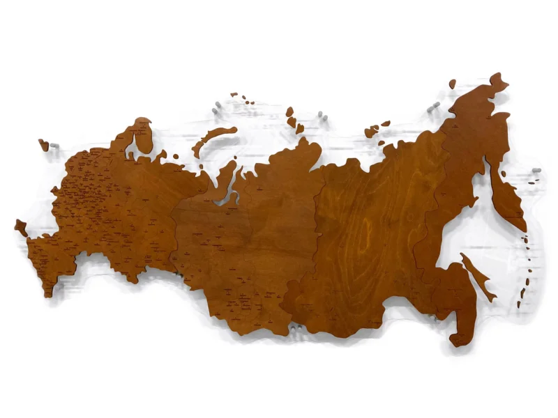 Деревянная карта России одноуровневая однотонная в расцветке 