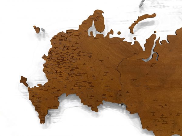Деревянная карта России одноуровневая однотонная в расцветке 