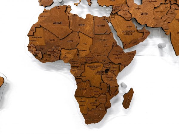 Деревянная многоуровневая карта мира в однотонной расцветке, Африка крупным планом
