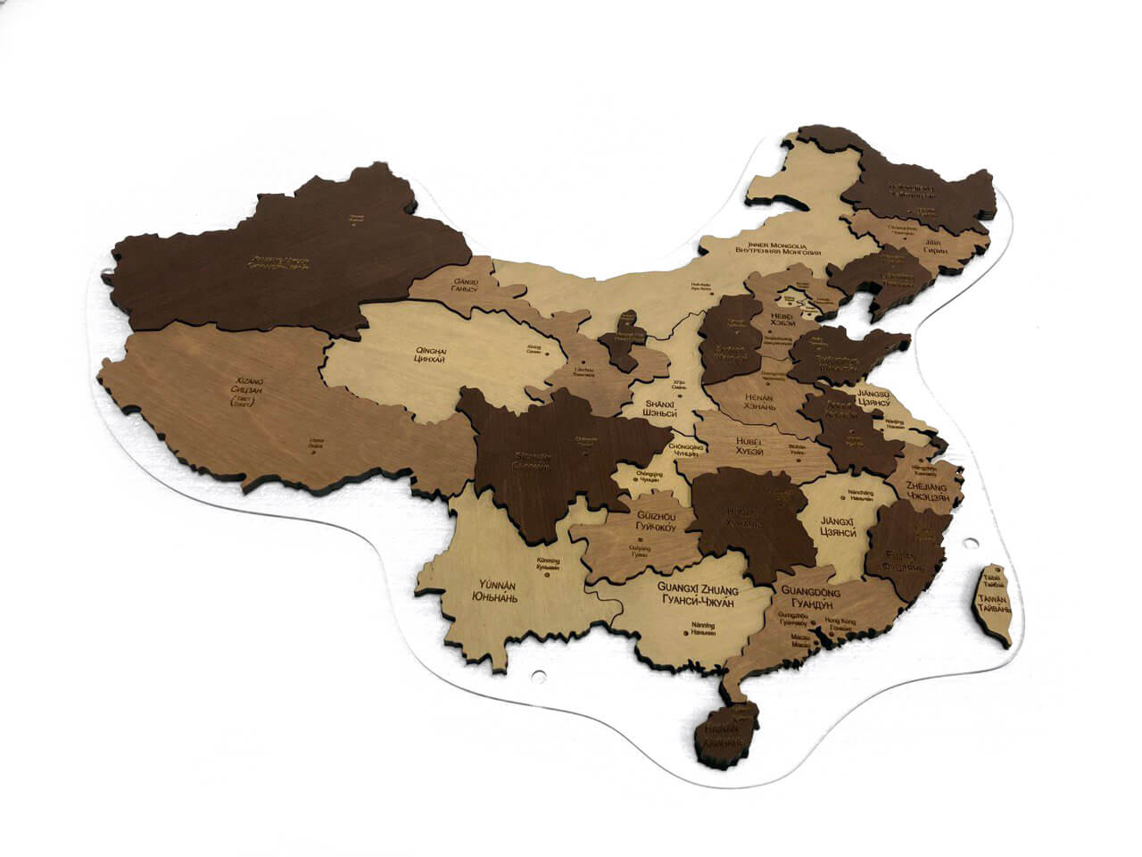 Многоуровневая деревянная карта Китая в кофейной расцветке