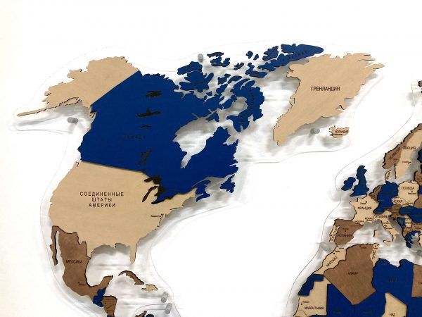 Карта мира многоуровневая (Индиго) в проекции Каврайского, Америка крупным планом