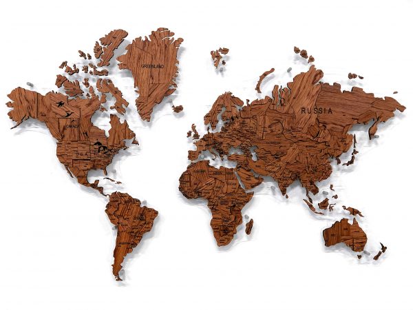 Многоуровневая карта мира из натурального шпона экваториальной бубинги