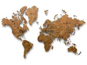 Многоуровневая карта мира из шпона натуральной черешни