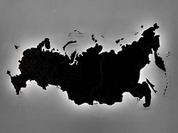 Деревянная карта России (Черная) с подсветкой