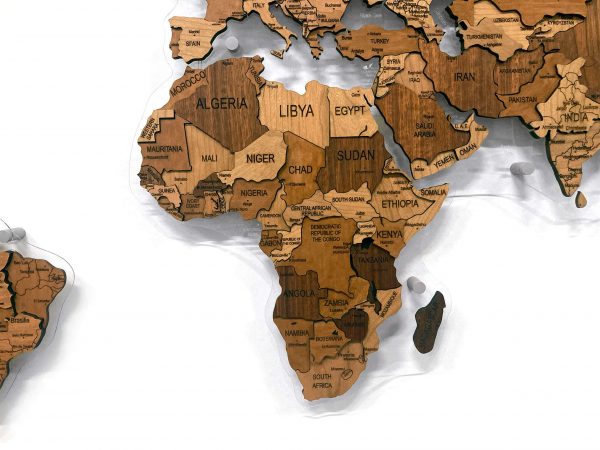 Многоуровневая карта мира из фруктовых пород дерева, Африка крупным планом