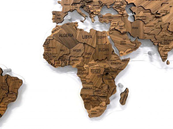 Многоуровневая карта мира из натурального шпона американского ореха, Африка крупным планом