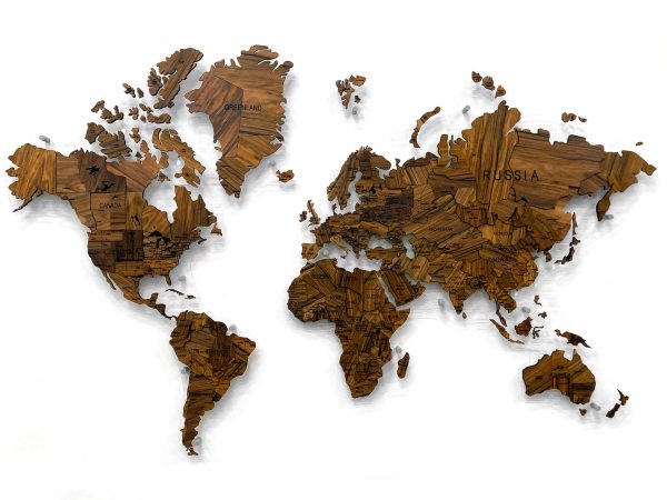 Многоуровневая карта мира из натурального шпона Палисандра