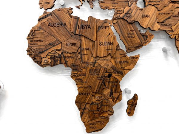 Многоуровневая карта мира из натурального шпона Палисандра, Африка крупным планом