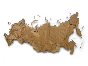 Карта России из натурального шпона черешни
