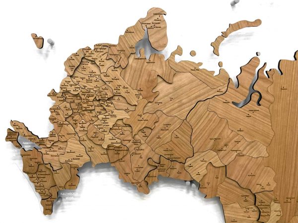 Карта России из натурального шпона черешни, Европейская часть крупным планом